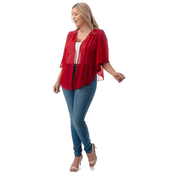 4x-6X New Plus Size Super Cute open sheer SHRUG - RED - Picture 3 of 5